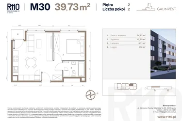 Rzut - Mieszkanie na sprzedaż 2 pokoje o powierzchni 39,73 m² - numer 30 w Radzikowskiego 110