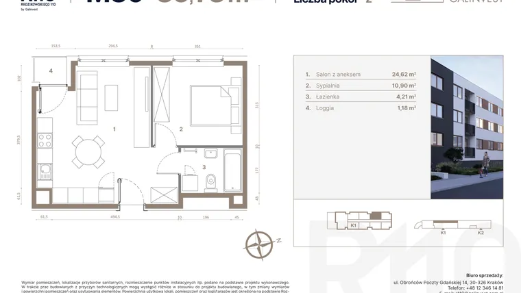 Rzut - Mieszkanie na sprzedaż 2 pokoje o powierzchni 39,73 m² - numer 30 w Radzikowskiego 110