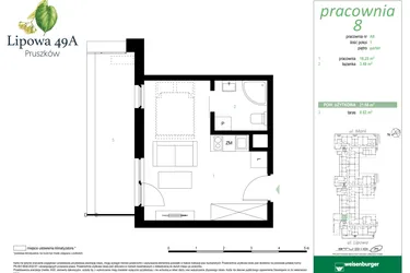 Rzut - Mieszkanie na sprzedaż 1 pokój o powierzchni 21,68 m² - numer 8A w Lipowa 49A - Apartamenty inwestycyjne