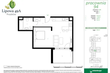 Rzut - Mieszkanie na sprzedaż 2 pokoje o powierzchni 40 m² - numer 94B w Lipowa 49A - Apartamenty inwestycyjne