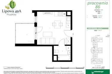 Rzut - Mieszkanie na sprzedaż 1 pokój o powierzchni 23,25 m² - numer 86B w Lipowa 49A - Apartamenty inwestycyjne