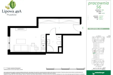 Rzut - Mieszkanie na sprzedaż 1 pokój o powierzchni 29,04 m² - numer 56B w Lipowa 49A - Apartamenty inwestycyjne