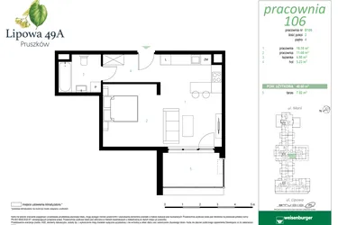 Rzut - Mieszkanie na sprzedaż 2 pokoje o powierzchni 40 m² - numer 106B w Lipowa 49A - Apartamenty inwestycyjne