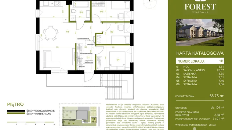 Rzut - Mieszkanie na sprzedaż 4 pokoje o powierzchni 68,75 m² - numer 1B w Wiązowna Forest