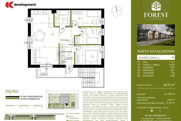 Rzut - Mieszkanie na sprzedaż 4 pokoje o powierzchni 68,75 m² - numer 1B w Wiązowna Forest