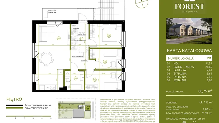 Rzut - Mieszkanie na sprzedaż 4 pokoje o powierzchni 68,75 m² - numer 2B w Wiązowna Forest