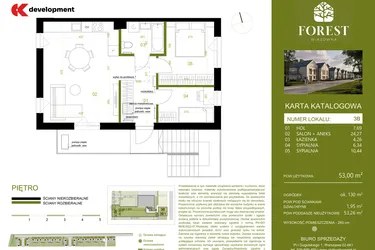 Rzut - Mieszkanie na sprzedaż 3 pokoje o powierzchni 53,01 m² - numer 3B w Wiązowna Forest