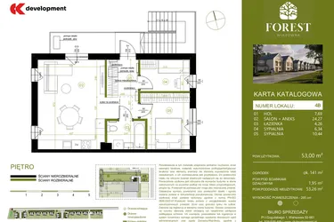 Rzut - Mieszkanie na sprzedaż 3 pokoje o powierzchni 53,01 m² - numer 4B w Wiązowna Forest