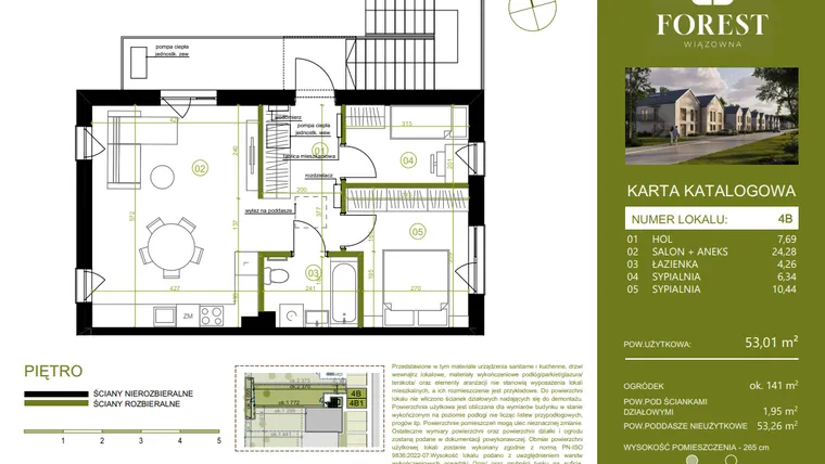 Rzut - Mieszkanie na sprzedaż 3 pokoje o powierzchni 53,01 m² - numer 4B w Wiązowna Forest