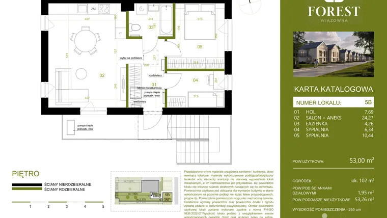 Rzut - Mieszkanie na sprzedaż 3 pokoje o powierzchni 53,01 m² - numer 5B w Wiązowna Forest