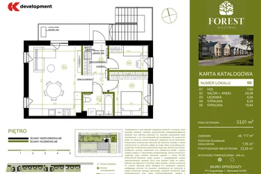 Rzut - Mieszkanie na sprzedaż 3 pokoje o powierzchni 53,01 m² - numer 6B w Wiązowna Forest