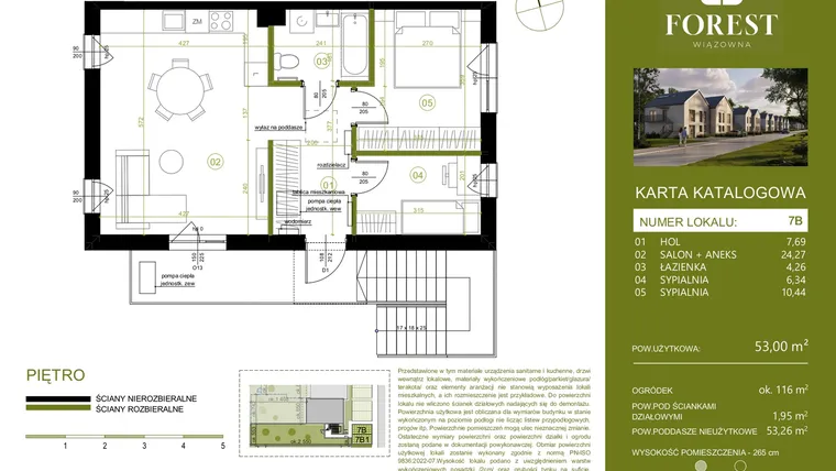 Rzut - Mieszkanie na sprzedaż 3 pokoje o powierzchni 53,01 m² - numer 7B w Wiązowna Forest