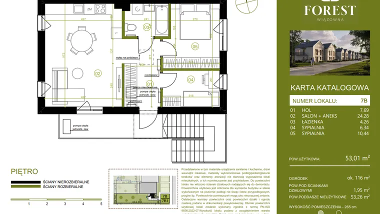 Rzut - Mieszkanie na sprzedaż 3 pokoje o powierzchni 53,01 m² - numer 7B w Wiązowna Forest