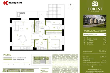Rzut - Mieszkanie na sprzedaż 3 pokoje o powierzchni 53,01 m² - numer 8B w Wiązowna Forest