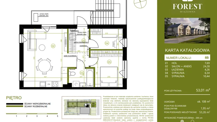Rzut - Mieszkanie na sprzedaż 3 pokoje o powierzchni 53,01 m² - numer 8B w Wiązowna Forest