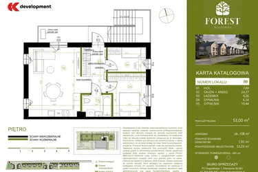 Rzut - Mieszkanie na sprzedaż 3 pokoje o powierzchni 53,01 m² - numer 8B w Wiązowna Forest