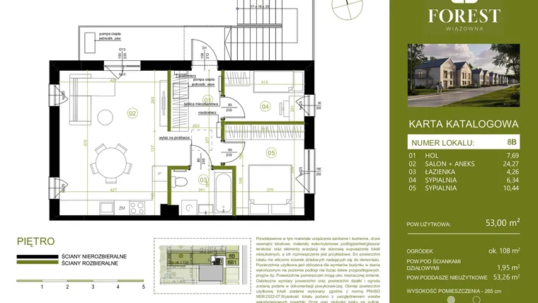 Rzut - Mieszkanie na sprzedaż 3 pokoje o powierzchni 53,01 m² - numer 8B w Wiązowna Forest
