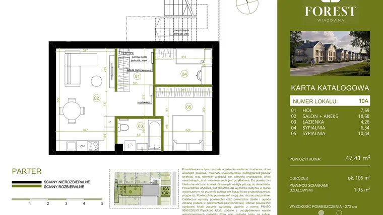 Rzut - Mieszkanie na sprzedaż 3 pokoje o powierzchni 47,41 m² - numer 10A w Wiązowna Forest