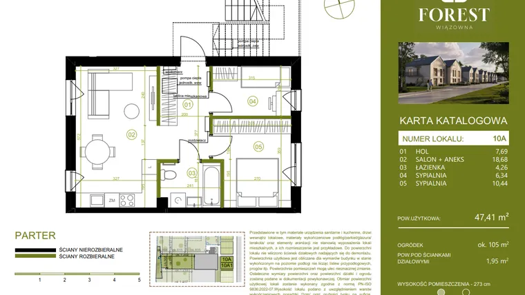 Rzut - Mieszkanie na sprzedaż 3 pokoje o powierzchni 47,41 m² - numer 10A w Wiązowna Forest