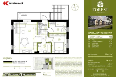 Rzut - Mieszkanie na sprzedaż 3 pokoje o powierzchni 53,01 m² - numer 10B w Wiązowna Forest