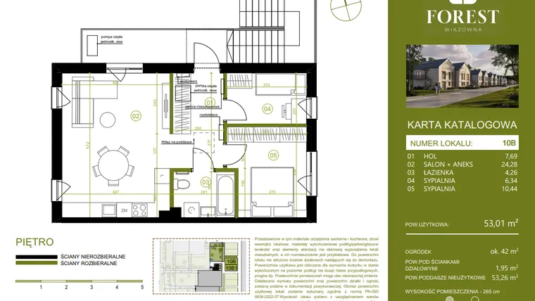 Rzut - Mieszkanie na sprzedaż 3 pokoje o powierzchni 53,01 m² - numer 10B w Wiązowna Forest