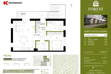 Rzut - Mieszkanie na sprzedaż 3 pokoje o powierzchni 53,01 m² - numer 10B w Wiązowna Forest