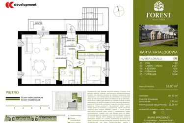 Rzut - Mieszkanie na sprzedaż 3 pokoje o powierzchni 53,01 m² - numer 10B w Wiązowna Forest
