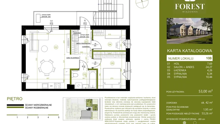 Rzut - Mieszkanie na sprzedaż 3 pokoje o powierzchni 53,01 m² - numer 10B w Wiązowna Forest