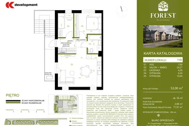 Rzut - Mieszkanie na sprzedaż 3 pokoje o powierzchni 53,01 m² - numer 11B w Wiązowna Forest