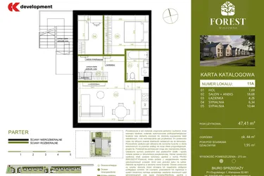 Rzut - Mieszkanie na sprzedaż 3 pokoje o powierzchni 47,41 m² - numer 11A w Wiązowna Forest