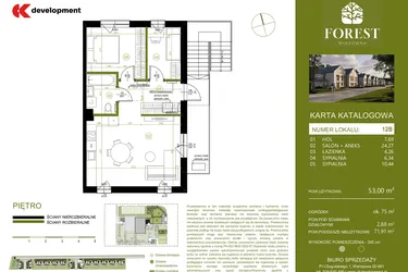 Rzut - Mieszkanie na sprzedaż 3 pokoje o powierzchni 53,01 m² - numer 12B w Wiązowna Forest