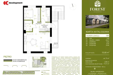 Rzut - Mieszkanie na sprzedaż 3 pokoje o powierzchni 53,01 m² - numer 12B w Wiązowna Forest