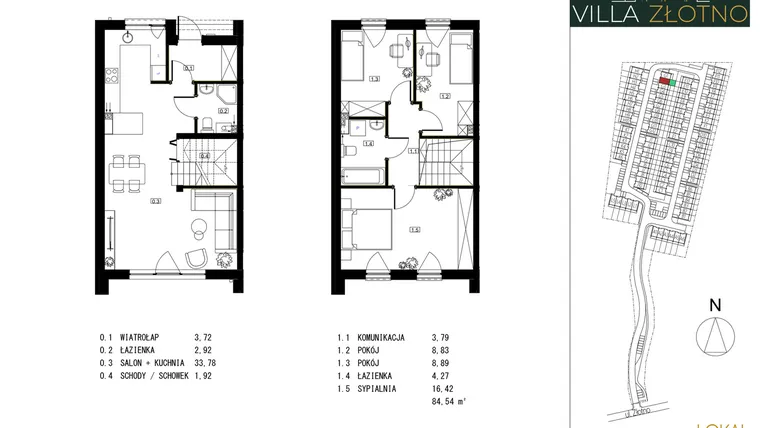 Rzut - Dom na sprzedaż 4 pokoje o powierzchni 84,54 m² - numer G2 w Villa Złotno