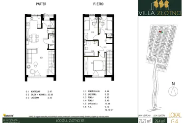 Rzut - Dom na sprzedaż 4 pokoje o powierzchni 73,73 m² - numer G4 w Villa Złotno