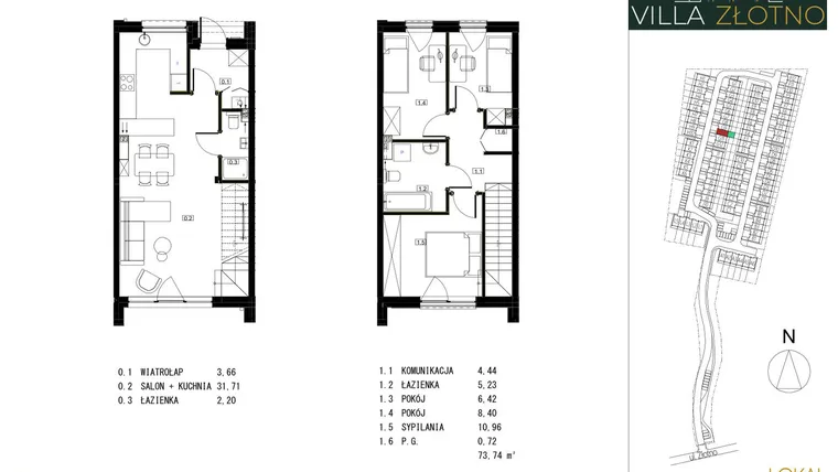 Rzut - Dom na sprzedaż 4 pokoje o powierzchni 75,4 m² - numer G10 w Villa Złotno