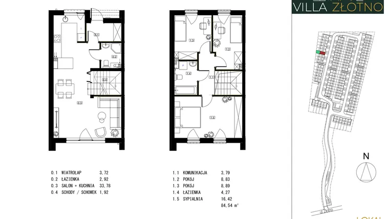 Rzut - Dom na sprzedaż 4 pokoje o powierzchni 84,54 m² - numer H7 w Villa Złotno