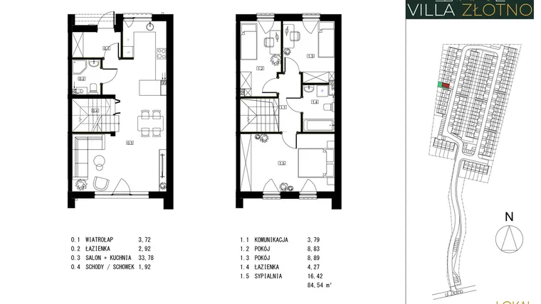 Rzut - Dom na sprzedaż 4 pokoje o powierzchni 84,54 m² - numer H10 w Villa Złotno