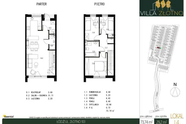 Rzut - Dom na sprzedaż 4 pokoje o powierzchni 75,4 m² - numer J4 w Villa Złotno