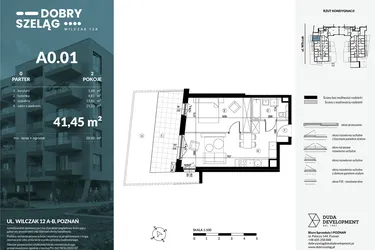 Rzut - Mieszkanie na sprzedaż 2 pokoje o powierzchni 41,45 m² - numer A0.01 w Dobry Szeląg
