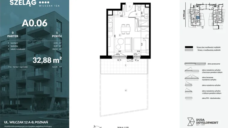 Rzut - Mieszkanie na sprzedaż 1 pokój o powierzchni 32,88 m² - numer A0.06 w Dobry Szeląg