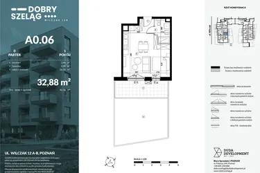 Rzut - Mieszkanie na sprzedaż 1 pokój o powierzchni 32,88 m² - numer A0.06 w Dobry Szeląg