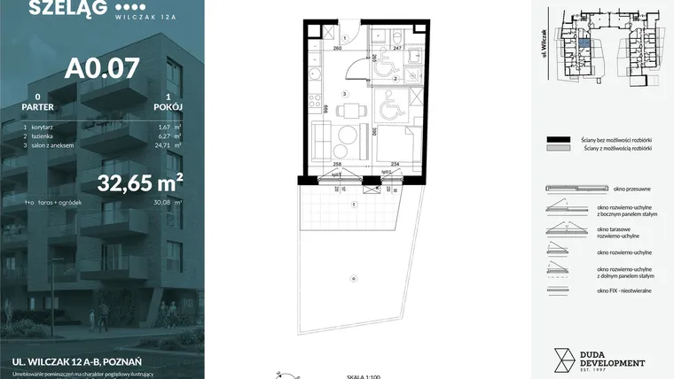 Rzut - Mieszkanie na sprzedaż 1 pokój o powierzchni 32,65 m² - numer A0.07 w Dobry Szeląg