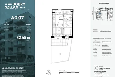 Rzut - Mieszkanie na sprzedaż 1 pokój o powierzchni 32,65 m² - numer A0.07 w Dobry Szeląg