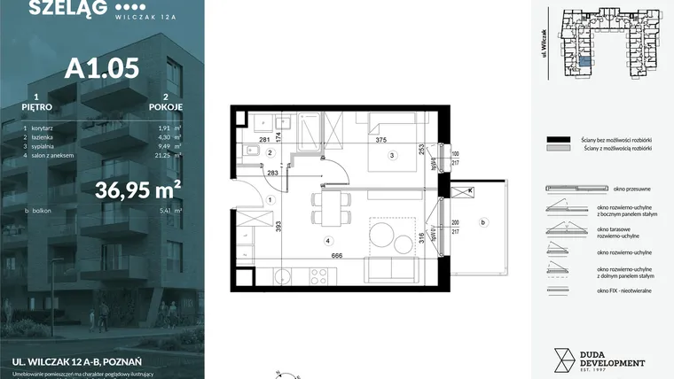 Rzut - Mieszkanie na sprzedaż 2 pokoje o powierzchni 36,95 m² - numer A1.05 w Dobry Szeląg