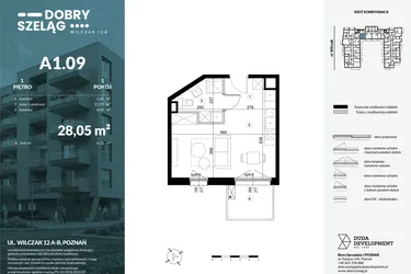 Rzut - Mieszkanie na sprzedaż 1 pokój o powierzchni 28,05 m² - numer A1.09 w Dobry Szeląg
