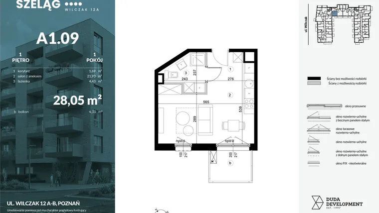 Rzut - Mieszkanie na sprzedaż 1 pokój o powierzchni 28,05 m² - numer A1.09 w Dobry Szeląg