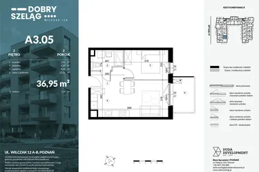 Rzut - Mieszkanie na sprzedaż 2 pokoje o powierzchni 36,95 m² - numer A3.05 w Dobry Szeląg