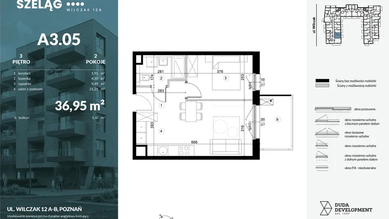 Rzut - Mieszkanie na sprzedaż 2 pokoje o powierzchni 36,95 m² - numer A3.05 w Dobry Szeląg