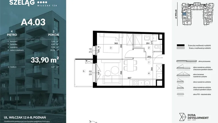 Rzut - Mieszkanie na sprzedaż 2 pokoje o powierzchni 33,9 m² - numer A4.03 w Dobry Szeląg