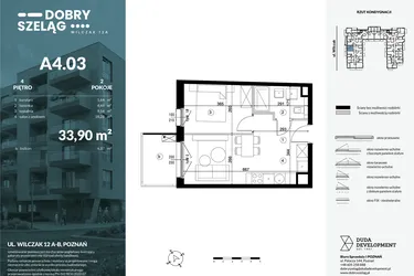 Rzut - Mieszkanie na sprzedaż 2 pokoje o powierzchni 33,9 m² - numer A4.03 w Dobry Szeląg